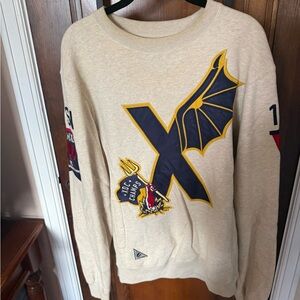 Beige Sweatshirt with Navy & Yellow X Patch